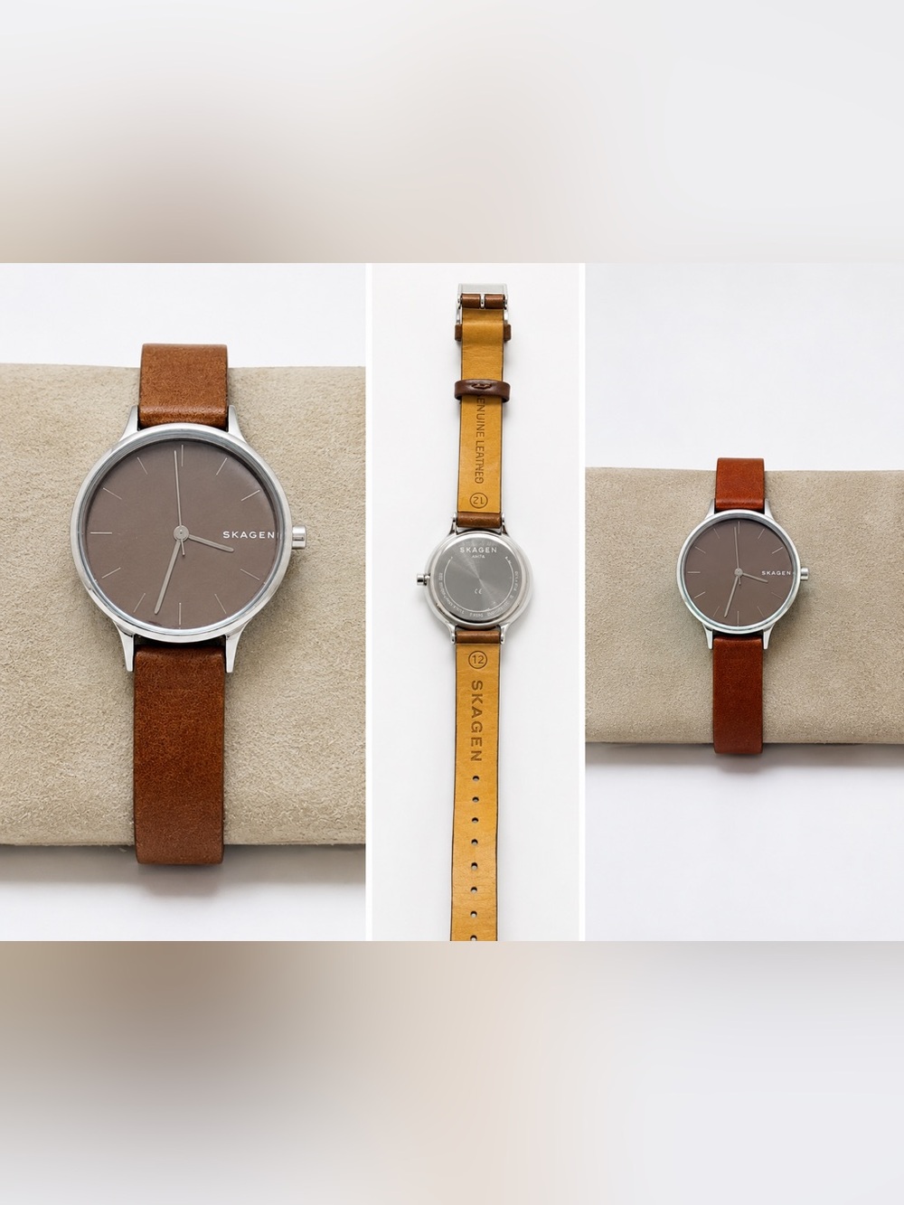 Skagen Women's Brown Leather Strap Watch with Rose Gold Case